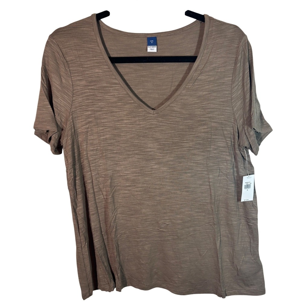Old Navy Luxe V-Neck T-Shirt Womens Medium Taupe Brown Short Sleeve Slub Jersey